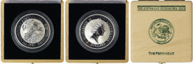 Australia, Elizabeth II, 2 Dollars, 1992 Kookaburra. With original wooden case. Ag. 2 Ounce / 2 Oz KM 179, PROOF