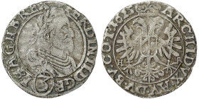 Austria, Ferdinand II, 3 Kreuzer, 1625, Breslau, Ag. 1,06 g Herinek 1260-1272, VF