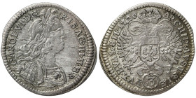 Austria, Charles VI, 3 Kreuzer, 1726, Breslau, Ag. 1,70 g Rare Herinek 824, VF