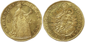Austria, Maria Theresia, Ducat, 1763, Kremnitz, Au. 3,50 g Rare Fr. 180, XF