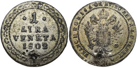 Austria, Francis II, 1 Lira Veneta, 1802, Vienna, Ag.250 7,98 g NC, Holed, Herinek 582, VF+