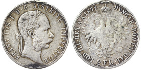 Austria, Franz Joseph I, 2 Gulden, 1872, Vienna, Ag.900 24,69 g, Mount mark, Frühwald 1371, VF