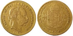 Austria, Franz Joseph I, 8 Forint, 1870, GYF Karlsburg, Au.900 6,45 g Frühwald 1715, VF+