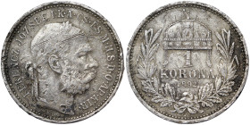 Austria, Franz Joseph I, 1 Korona, 1892, KB Kremnitz, Ag.835 5,00 g Rare, Scratches, Frühwald 2114, F
