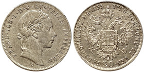 Austria, Franz Joseph I, 20 Kreuzer, 1855, B Kremnitz, Ag.900 4,32 g Rare Frühwald 1572, XF+