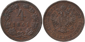 Austria, Franz Joseph I, 4 Kreuzer, 1861, A Vienna, Cu. 13,30 g Frühwald 1623, A.XF