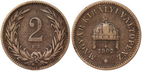 Austria, Franz Joseph I, 2 Filler, 1902, B Kremnitz, Cu. 3,32 g Frühwald 2156, VF