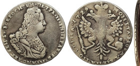 Russia, Peter II, Poltina, 1729 Ag.728 13,53 g Rare, Heavily tooled: hair, eagle's feathers, crown, Bitkin 138 (R1), VF