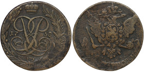 Russia, Elizabeth I, 5 Kopeks, 1758 Cu. 51,54 g Bitkin 438, VF