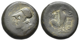 CAMPANIA. Cales (c. 265-240 a.C.). AE (g 6,54). Testa elmata di Atena a sinistra. R/ Gallo stante a destra; stella dietro. HN Italy 435; HGC 1, 375. M...