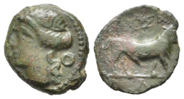GALLIA. Massalia (c. 121-49 a.C.). AE (g 1,99). Testa di Apollo a sinistra; O dietro. R/ Toro stante a destra. Cf. Maurel (2019) 946. MB+. Nr. Reg. 64...