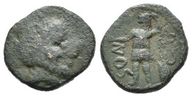 SICILIA. Panormos (dopo il 200 a.C.). AE (g 3,10). Imitazione contemporanea. Testa laureata di Zeus a destra. R/ Guerriero elmato stante a sinistra, c...