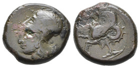 SICILIA. Siracusa. Dionigi I (405-367 a.C.). Litra. AE (g 6,15). Testa elmata di Atena a sinistra. R/ Hippocampo a sinistra. CNS II 34; HGC 2, 1456. q...