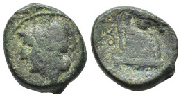 SERIE ANONIMA (c. 260 a.C.). Litra per Neapolis. AE (g 5,84). Testa elmata di Minerva a sinistra. R/ Testa di cavallo a destra con briglie. Crawford 1...