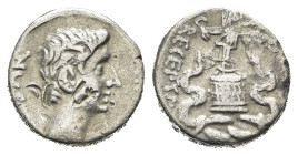 OTTAVIANO (29-28 a.C.). Quinario, zecca incerta (Roma?). AR (g 1,60). Testa nuda a destra. R/ Vittoria, con corona e ramo di palma, stante a sinistra ...
