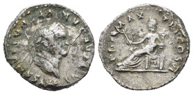 VESPASIANO (69-79). Denario per Roma. AR (g 3,17). Testa laureata a destra. R/ Pax seduta a sinistra, con ramo di ulivo. RIC II 772. qBB. Nr. Reg. 643...