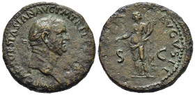 VESPASIANO (69-79). Sesterzio per Roma. AE (g 22,86). Testa laureata a destra. R/ Pax stante a sinistra, con ramo e cornucopia. Cf. RIC II.1 181. qBB....