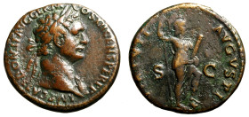 DOMIZIANO (81-96) Asse (g. 12,79) IMP CAES DOMIT AVG GERM COS XII CENS PER P P, testa laur. a ds. con l'egida. R/ VIRTVTI AVGVSTI, Virtus stante a ds....