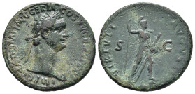 DOMIZIANO (81-96). Asse per Roma. AE (g 11,56). Testa laureata a destra. R/ Virtus stante a destra, piede su elmetto, regge scettro e parazonium. RIC ...