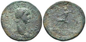 DOMIZIANO (81-96). Sesterzio per Roma. AE (g 24,11). Testa laureata a destra. R/ Giove seduto a destra, con Vittoria e scettro. Cf. RIC II.1 702. MB. ...