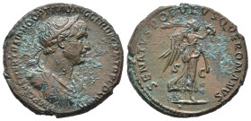 TRAIANO (98-117). Asse per Roma. AE (g 11,24). Busto laureato, drappeggiato e corazzato a destra. R/ Vittoria avanza a destra con corona e ramo di pal...
