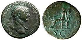 TRAIANO (98-117) Sesterzio (g. 23,98) IMP CAES NERVAE TRAIANO AVG GER DAC P M TR P COS VI P P, Busto laur. a ds. R/ FORTVNAE REDVCI, Fortuna seduta a ...