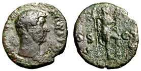 ADRIANO (117-138) Asse (g. 8,65) HADRIANVS AVGVSTVS, Testa nuda a ds. R/ COS III P P, Roma stante a ds. in abiti militari con asta e cornucopia. RIC 1...