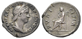 SABINA (Augusta, 128-136/7). Denario per Roma. AR (g 3,40). Busto diademato e drappeggiato a destra. R/ Pudicitia seduta a sinistra, si sistema il vel...