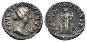 FAUSTINA II (Augusta, 147-175). Denario per Roma. AR (g 3,18). Busto drappeggiato a destra. R/ Fecunditas stante a sinistra, regge due infanti; altri ...