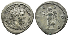 SETTIMIO SEVERO (193-211). Denario per Laodicea ad Mare. AR (g 3,10). Testa laureata a destra. R/ Vittoria avanza a sinistra, con corona e ramo di pal...