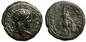 CARACALLA. (198-217) Dupondio (g. 9,59) ANTONINVS PIVS AVG BRIT, Busto rad. a ds. R/ P M TR P XVI COS IIII P P, Marte stante a sn. con vittoria, lanci...