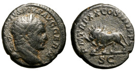 CARACALLA (197-217) Asse (g. 10,55) ANTONINVS PIVS AVG GERM, Testa laur. a ds. R/ P M TR P XVIIII COS IIII P P, Leone radiato in cammino verso sn. con...