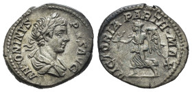 CARACALLA (198-217). Denario per Roma. AR (g 3,49). Busto laureato e drappeggiato a destra. R/ Vittoria avanza a sinistra, con corona e ramo di palma....