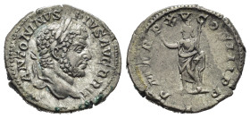 CARACALLA (198-217). Denario per Roma. AR (g 3,73). Testa laureata a destra. R/ Serapide stante a sinistra, regge scettro e solleva la mano destra. RI...