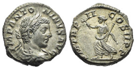 ELAGABALO (218-222). Denario per Roma. AR (g 4,05). Busto laureato e drappeggiato a destra. R/ Pax avanza a sinistra, con ramo e scettro. RIC IV 21. S...