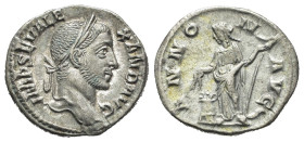 Severo Alessandro (222-235). Denario per Roma. AR (g 3,21). Testa laureata a destra. R/ Annona stante a sinistra, con ancora e spieghe; davanti, modio...