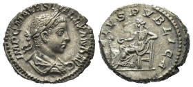 Severo Alessandro (222-235). Denario per Roma. AR (g 3,38). Busto laureato e drappeggiato a destra. R/ Salus seduta a sinistra, poggia il gomito sul t...