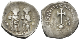 ERACLIO con ERACLIO COSTANTINO (610-641). Exagramma per Costantinopoli. AR (g 4,24). Eraclio ed Eraclio Costantino seduti di fronte su doppio trono, o...