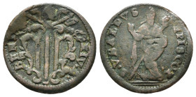 GUBBIO. Stato Pontificio. Benedetto XIV (1740-1758). Quattrino. CU (g 1,76). Stemma sormontato da tiara e chiavi decussate. R/ S. Ubaldo stante di fro...