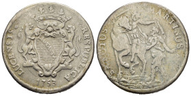 LUCCA. Repubblica (1369-1799). Scudo 1753. AR (g 24,93). Stemma coronato tra due leoni. R/ S. Martino a cavallo, dona il suo mantello ad un povero. MI...