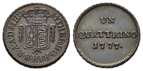 MILANO. Maria Teresa d'Asburgo (1740-1780). 1 Quattrino 1777. CU (g 2,00). Stemma coronato. R/ Valore e data su tre righe. MIR 442/1; Crippa 45/A-B. N...