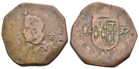 NAPOLI. Filippo IV di Spagna (1621-1665). Grano 1637. CU (g 10,04). Busto radiato a sinistra; dietro, sigle GA/C. R/ Scudo coronato. MIR 260/3; Pannut...
