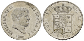 NAPOLI. Regno delle Due Sicilie. Ferdinando II (1830-1859). Piastra 1855 "da 120 grana del 6° tipo" Ag. Gig. 86. Magl. 565. C. SPL-FDC