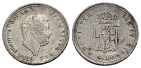NAPOLI. Regno delle due Sicilie. Ferdinando II di Borbone (1830-1859). Carlino da 10 grana 1855. AR. Magliocca 652. BB/SPL