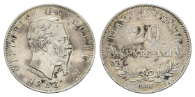 Regno d'Italia. Vittorio Emanuele II (1861-1878). Milano. 20 centesimi 1863. AR 1 g , 16 mm.D/ Testa nuda a destra. R/ valore 20 centesimi. Gig. 84. B...