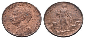 Regno d'Italia. Vittorio Emanuele III (1900-1943). 1 centesimo 1915 "Prora" cifre della data evanscenti. qFDC