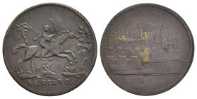 Gettoni. Guerra italo-turca? (inizi XX secolo). AE (g 2,02). BEDUINO. Beduino al galoppo a destra, con spada eretta; alberi sullo sfondo. R/ Veduta di...