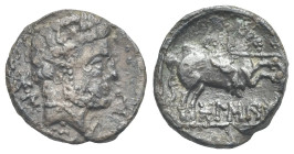 Spain. The Celtiberians. Denarius. Bolscan (Osca). Circa 150-100 BC (Silver, 16.97 mm, 3.39 g). (BoN), Bearded male bare head right. Rev. BoLSCan (in ...