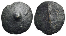 Central Italy. Uncertain mint. Uncia. 3rd century BC (Bronze, 19.57 mm, 5.48 g). Central pellet (mark of value); around, traces of legend (?). Rev. Cl...