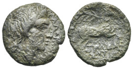 Apulia. Salapia. Bronze struck under Trodantios (magistrate). Circa 225-210 BC (Bronze, 20.74 mm, 5.50 g). ΣΑΛΑ[ΠΙΝΩΝ], Laureate head of Apollo right,...